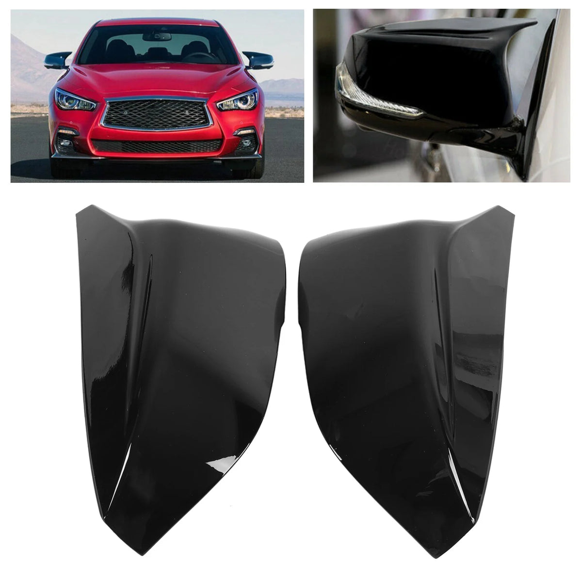 2Pcs Car Side Door Rearview Mirror Cover Caps Trim ABS Glossy Black Replacement  for Infiniti Q50S Q50 - Automotive LED