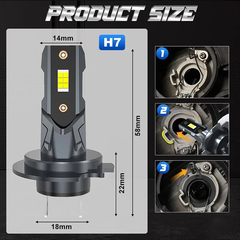 BULLVISION 2PCS H7 LED Headlight Canbus Error Free 7035 CSP 1:1 Mini Diode 6000K 12V STG P