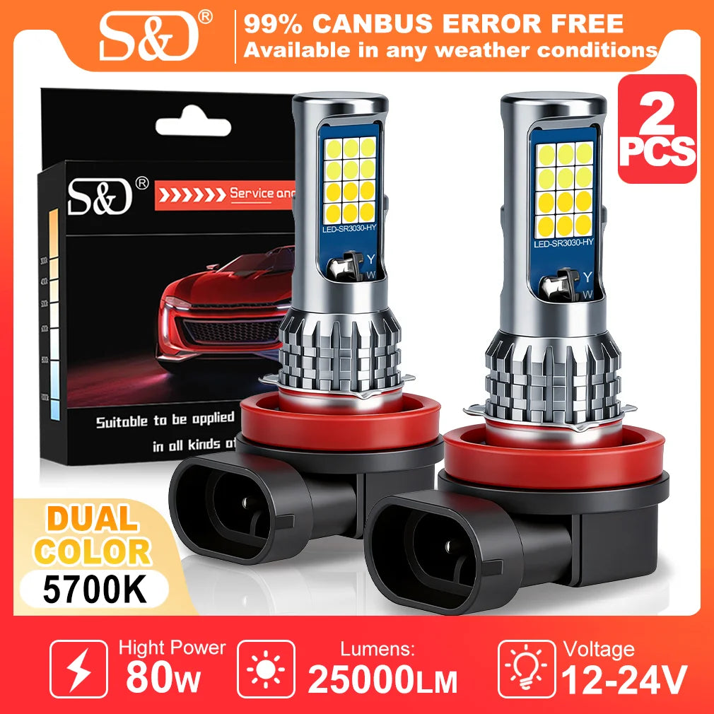 S&D H11 LED Fog Lights Bulbs 9005 9006 HB3 HB4 LED Headlight for Car 80W 25000LM 5700K Whi
