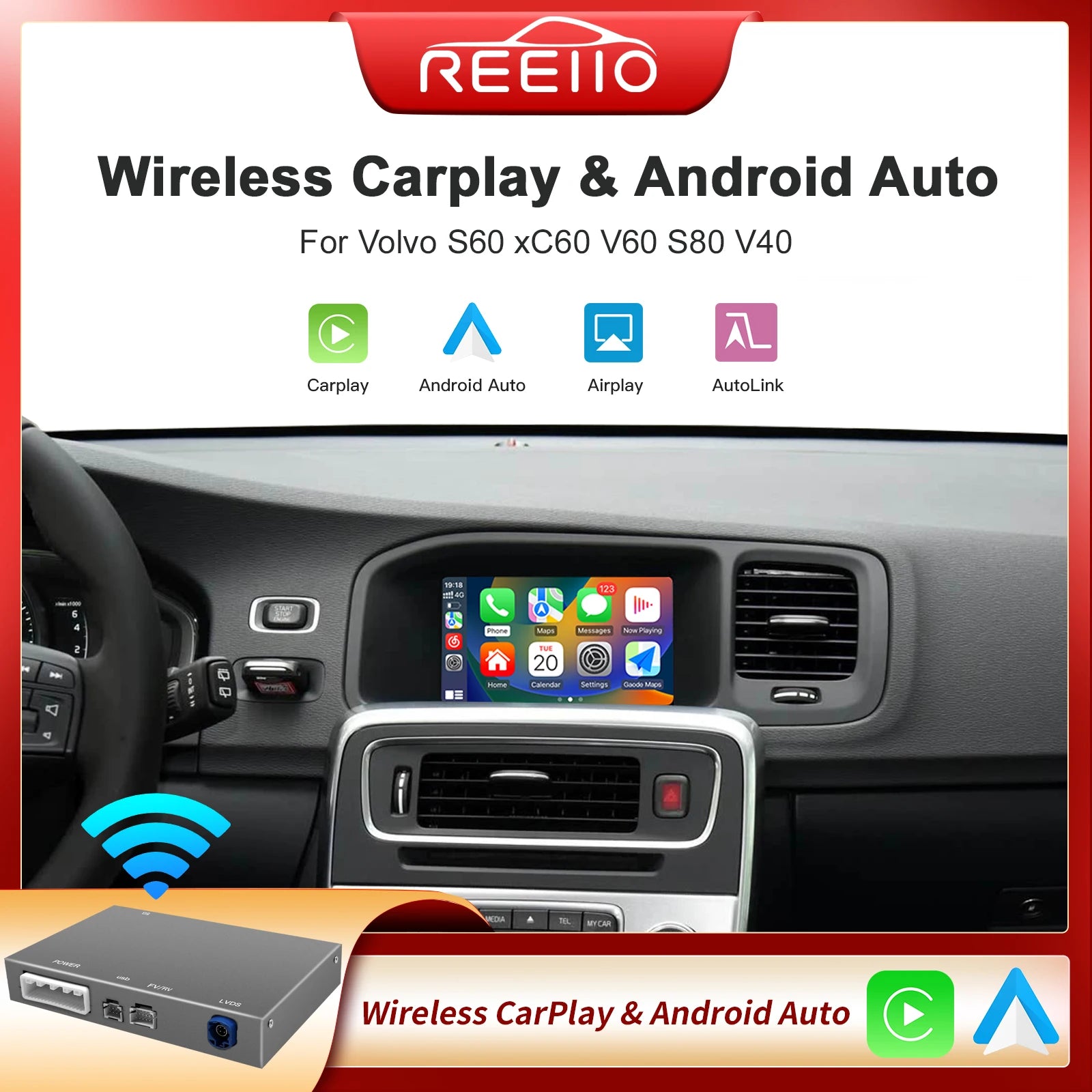 For Volvo XC60 S60 V60 V40 Wireless CarPlay Android Auto Interface Decoder Module Support