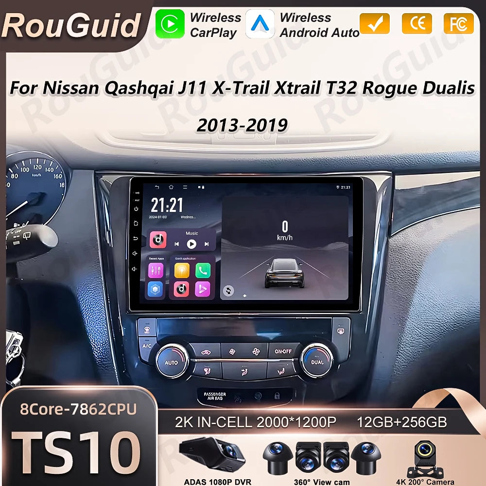 Carplay Car Radio For Nissan Qashqai J11 X-Trail Xtrail T32 Rogue Dualis 2013-2019 Android | AUTOKITSHOP