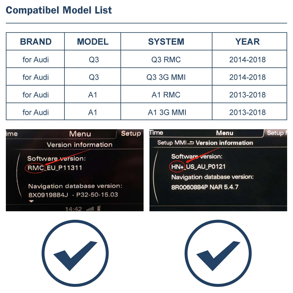Road Top Wireless CarPlay Android Auto Interface for Audi A1 Q3 RMC 2013-2018, with AirPla | AUTOKITSHOP