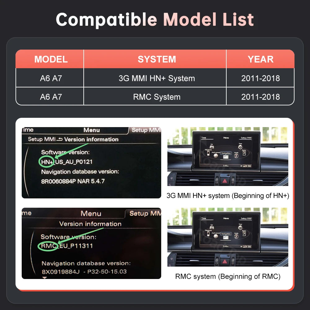 RoadTop 12.3'' Linux Screen Wireless CarPlay Car Multimedia Display For Audi A6 A7 2011-20 | AUTOKITSHOP