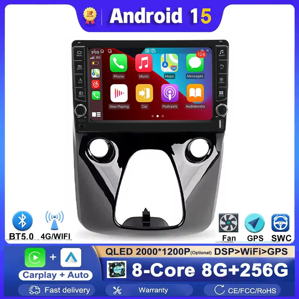 Android 15 Car Radio For Peugeot 108 For Toyota Aygo B40 2014-2021 Multimedia Video Player | AUTOKITSHOP