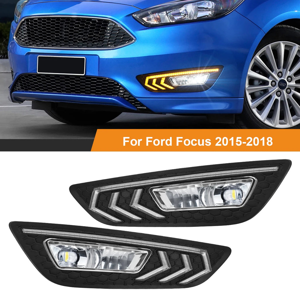 For Ford Focus DRL Led Fog Lamps Chrome Trim 2015 2016 2017 2018 Daytime Running Lights Dy | AUTOKITSHOP
