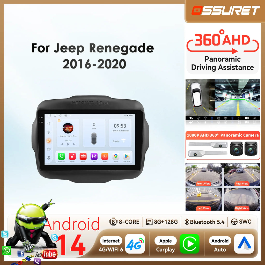 8Core bySnapdragon 6115 byQualcomm Car radio For Jeep Renegade 2016-2020 Wireless Carplay