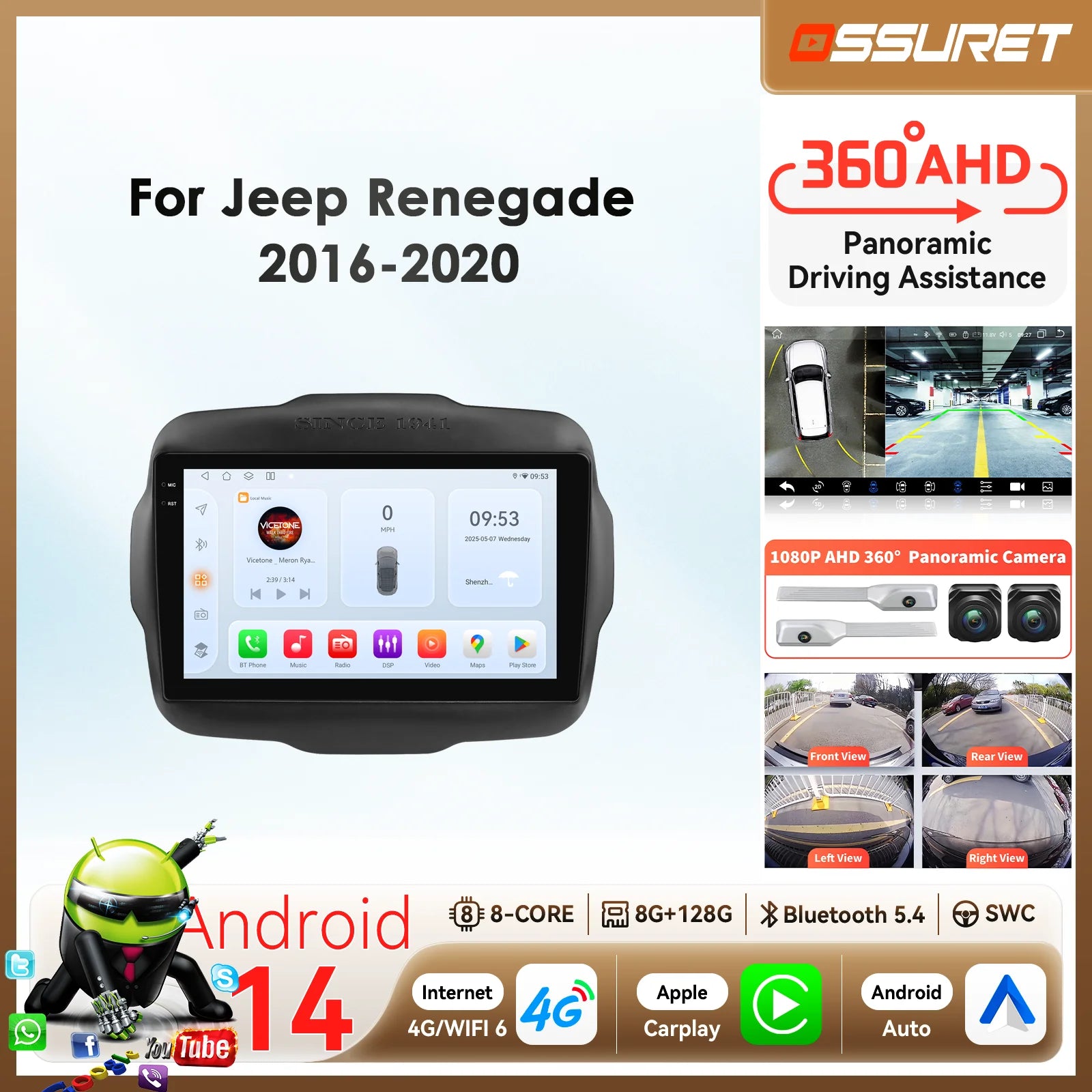 8Core bySnapdragon 6115 byQualcomm Car radio For Jeep Renegade 2016-2020 Wireless Carplay