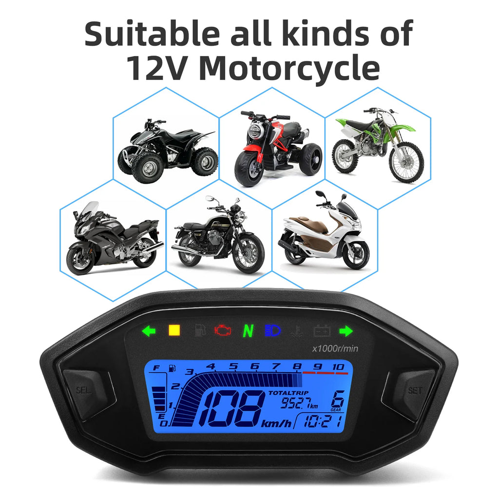 AD Motorcycle Instrument + Sensor Tachometer 10000 RPM Meter Dashboard Odometer KMH Speedometer  - Automotive LED Light