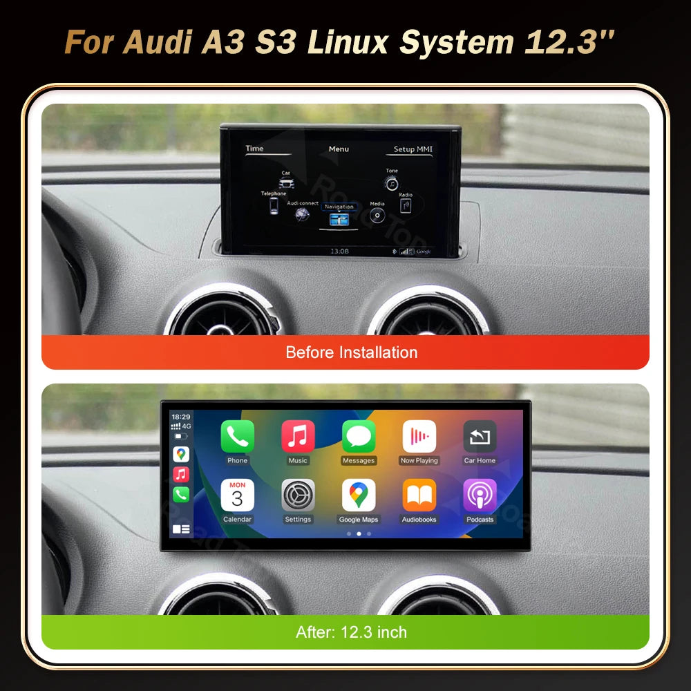 12.3' RoadTop Multimedia Linux Display Wireless CarPlay Android Auto Airplay Autolink For
