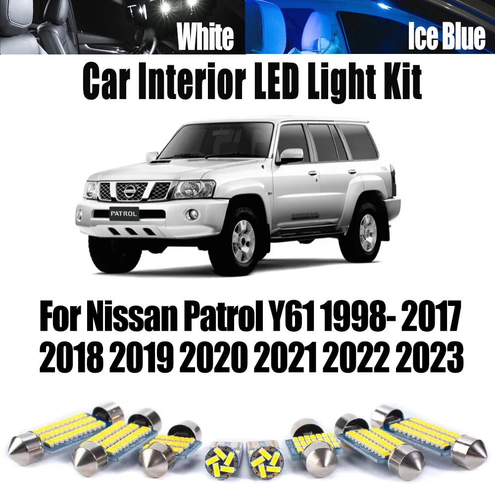 10-Piece LED Interior Light Kit for Nissan Patrol Y61 1998- 2019 - Canbus Dome Map Door Trunk Bulbs | AUTOKITSHOP