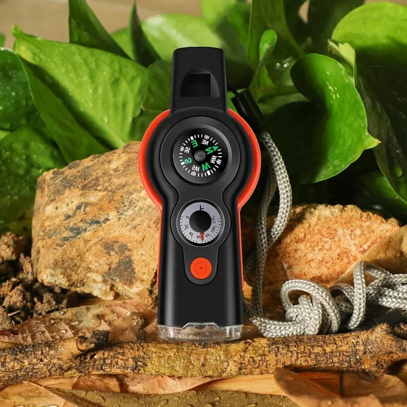 7in1 Emergency Survival Function Whistle Outdoor Multifunctional Survival Whistle with Lanyard C - Automotive LED Light