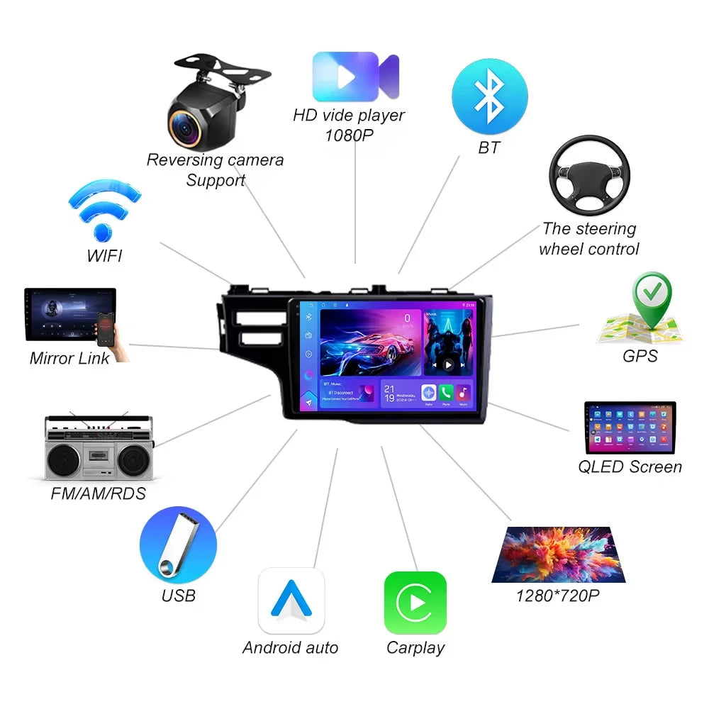 Android 16 For Honda Jazz 3 2015-2020 Fit 3 Gp Gk 2013-2020 Car Radio Multimedia Video Pla | AUTOKITSHOP