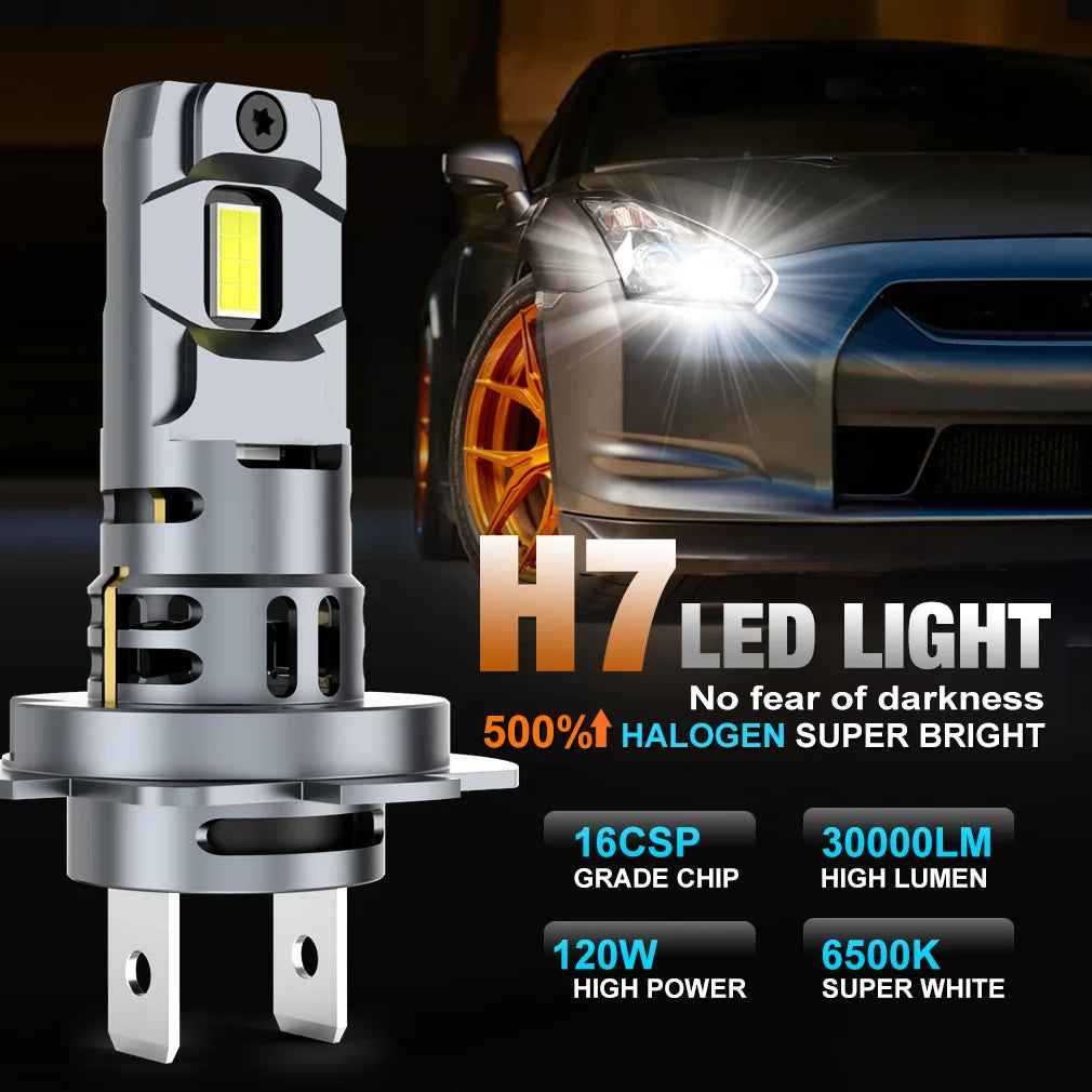H7 Turbo Led H7 Powerful LED Headlight Bulb Mini Wireless CSP 120W 30000LM 12V Automobile