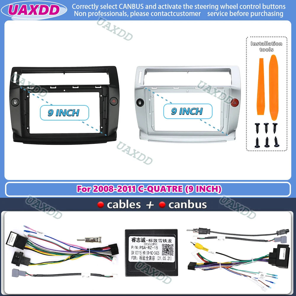For 2008-2011 CITROEN C-QUATRE C4 C-TRIOMPHE 9INCH Car Android frame panel fascia cable ha