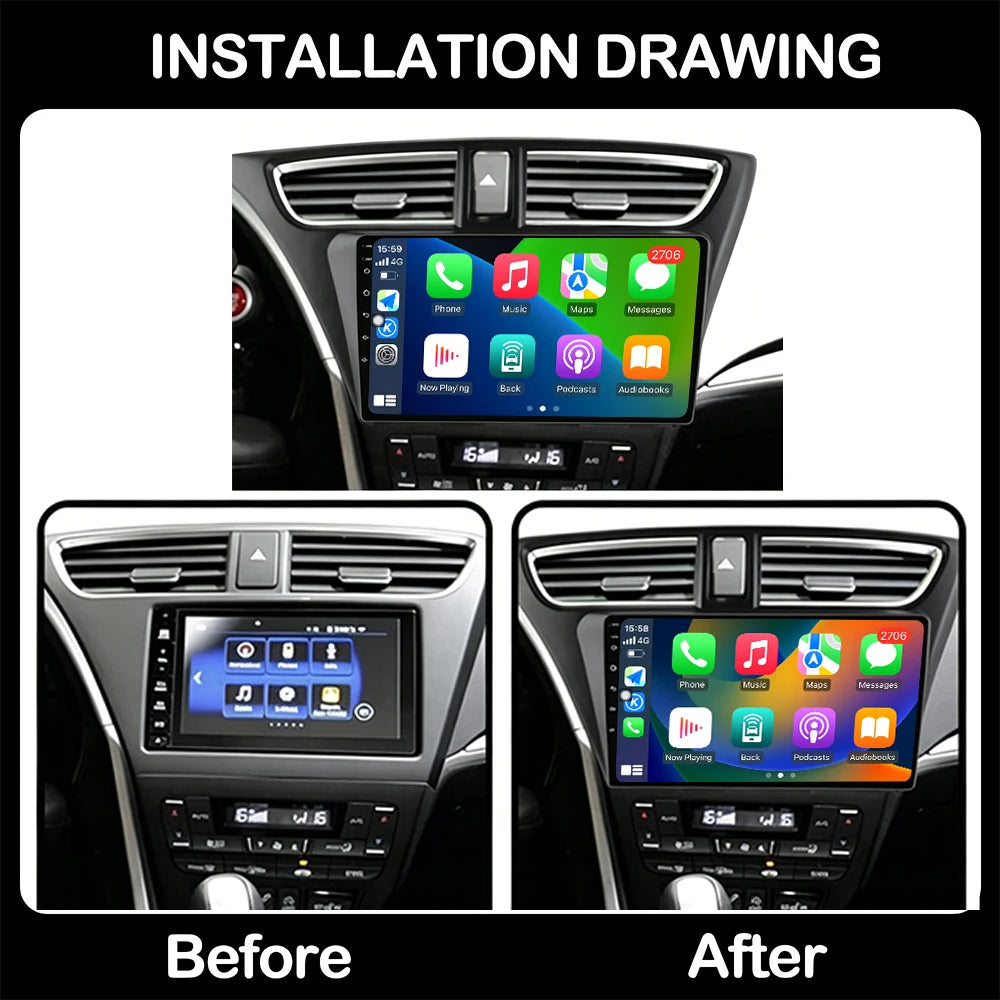 For Buick Regal Honda Civic 9 FK FB 2012-2017 9' Android 16 Auto Radio Multimedia Car Radi
