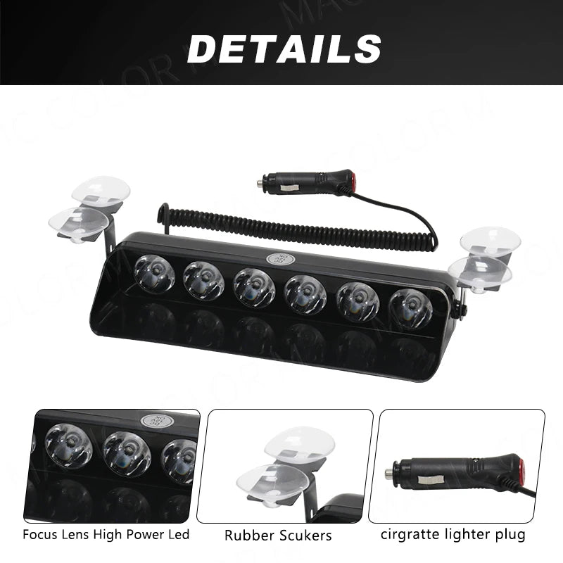 6 LED Car Strobe Light Police Fireman Emergency Front Windshield Flash Warning Signal Beac | AUTOKITSHOP