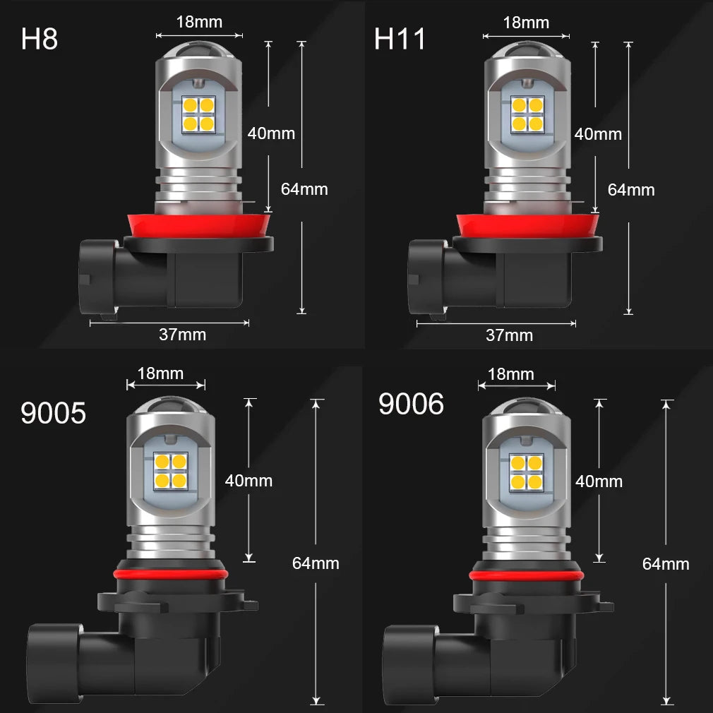 2pcs H8 H11 HB4 9006 HB3 9005 Fog Light LED Bulb 3030SMD 6000K White 1200LM Car Running Driving Lamp Canbus No Error 12V 24V