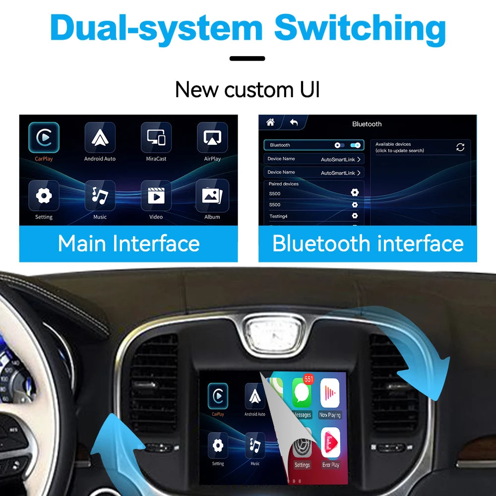 Wireless CarPlay Android Auto Interface for 2014-2016 Chrysler 300c - Mirroring AirPlay USB Flash OEM Screen Upgrade Box