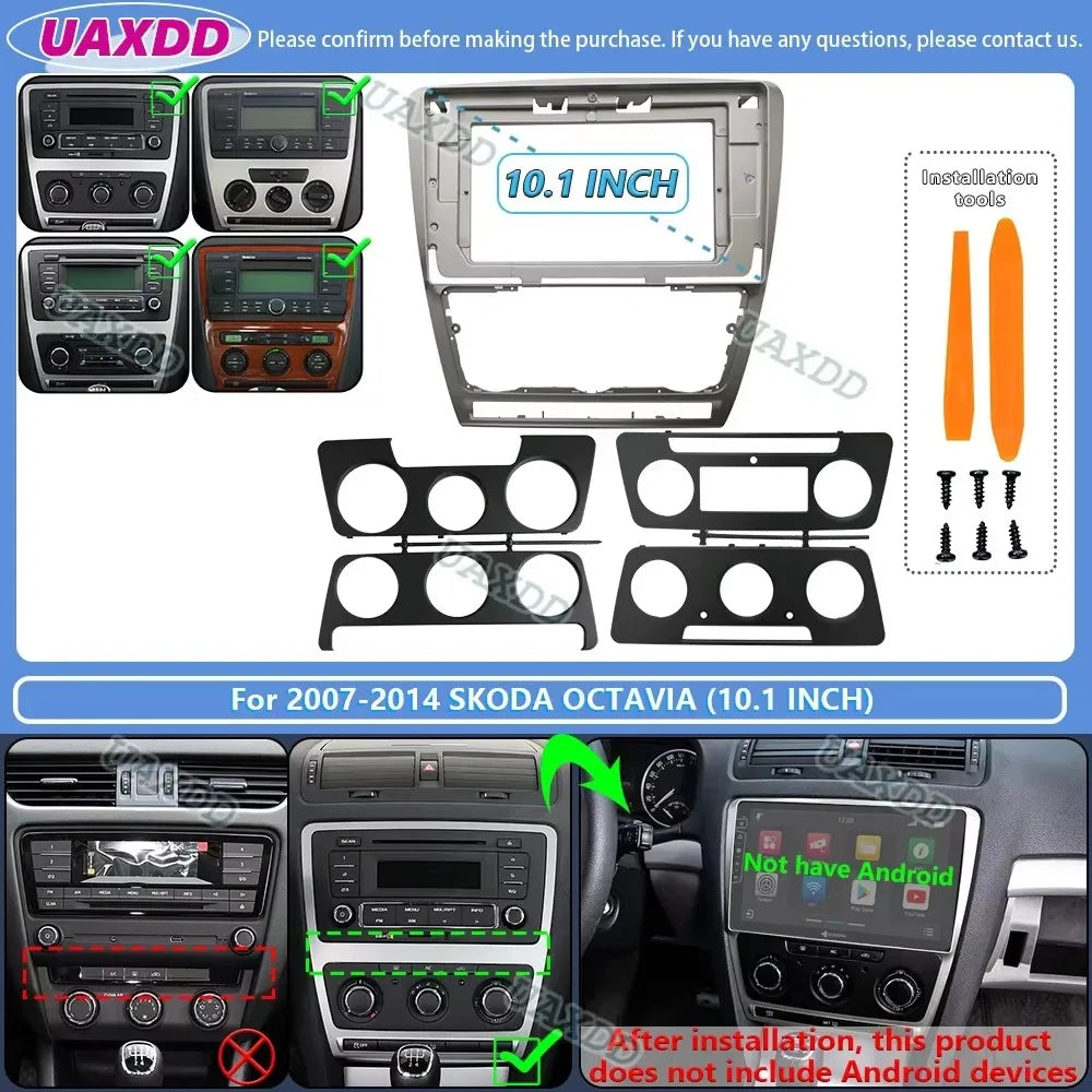 For 2007-2015 SKODA OCTAVIA A7 10.1INCH 2 Din stereo radio Android frame panel fascia cabl