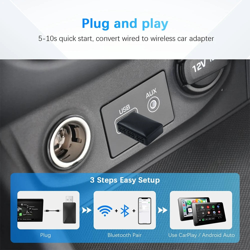 Carplay Wireless Adapter Android Auto 2in 1 Smart Dongle 2024 5G WIFI For iPhone Android P | AUTOKITSHOP