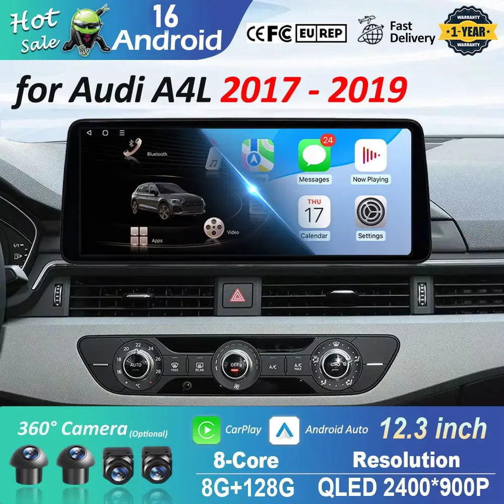 12.3 inch Android 16 for Audi A4L 2017 - 2019 Car Radio Multimedia Player BT 4G DSP Stereo
