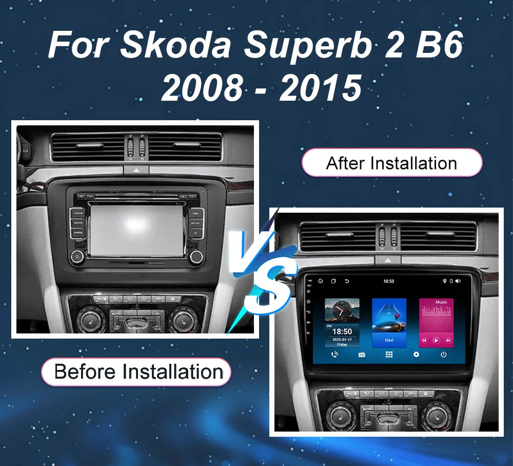 Car Android 15 Radio Stereo For Skoda Superb 2 B6 2008 - 2015 Auto Multimidia Video Player
