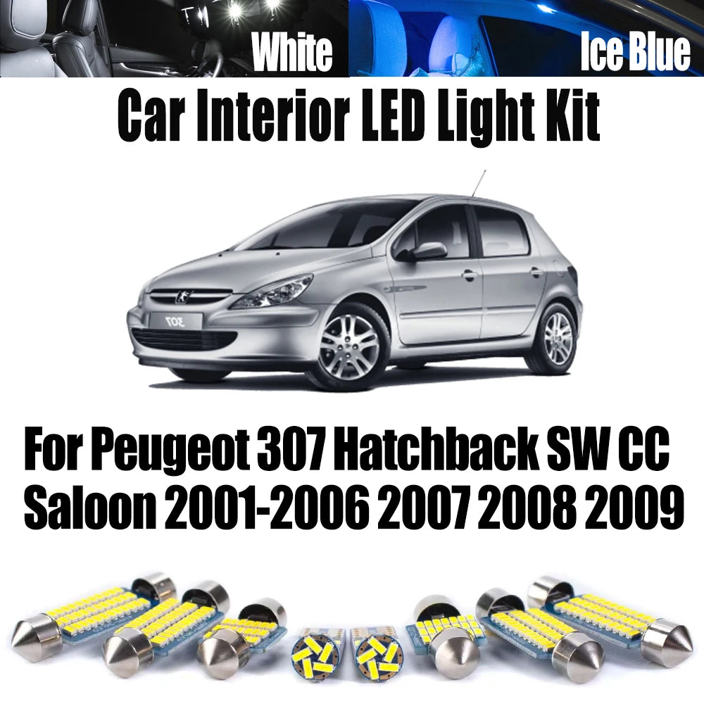 12-Piece LED Interior Light Kit for Peugeot 307 Hatchback SW CC Saloon 2001- 2006 - Canbus Dome Map Door Trunk Bulbs ...