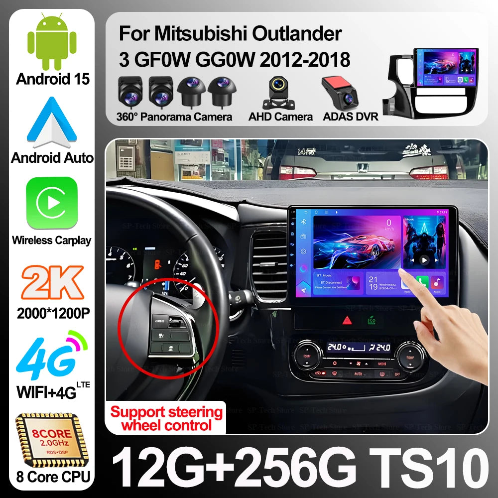 Android 16 For Mitsubishi Outlander 3 Gf0w Gg0w 2012-2018 Video Player Carplay Auto Car Ra | AUTOKITSHOP