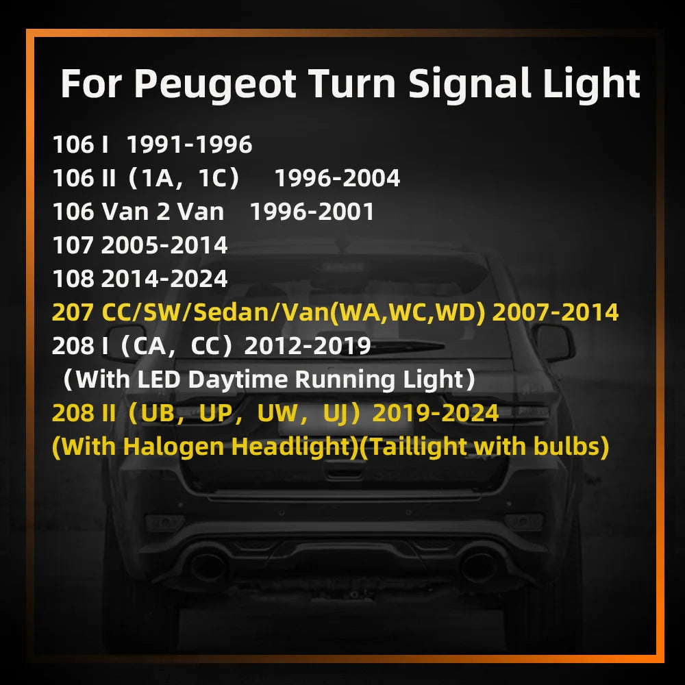 2-Piece LED Interior Light Kit for Peugeot 106 107 108 207 CC SW 208 MK1/2 2012-2024 - Canbus Dome Map Door Trunk Bul...