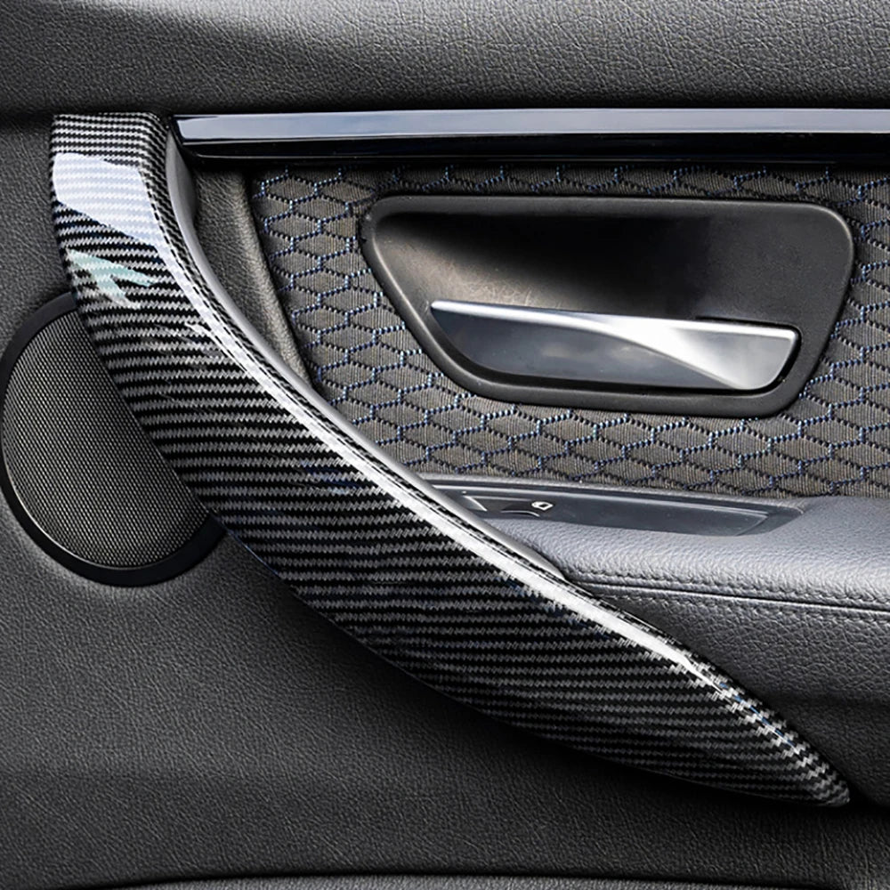 4x Carbon Fiber Style Door Handle Trim For 2013-2018 BMW F30 320i 325i 328i 335i