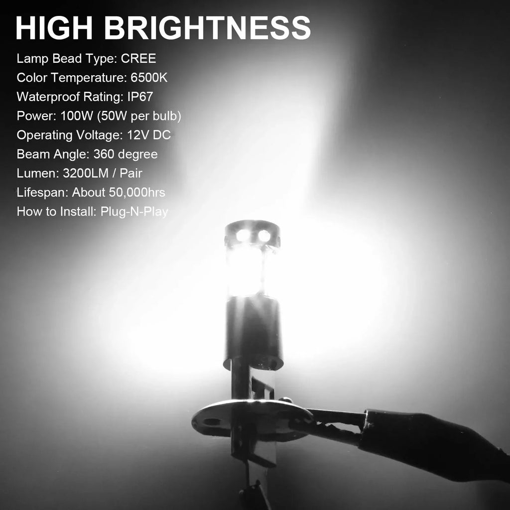 H1 LED Car Headlight 3200Lm 12V 24V 100W 6000K White High Low Beam Fog Lamps Light Bulbs S