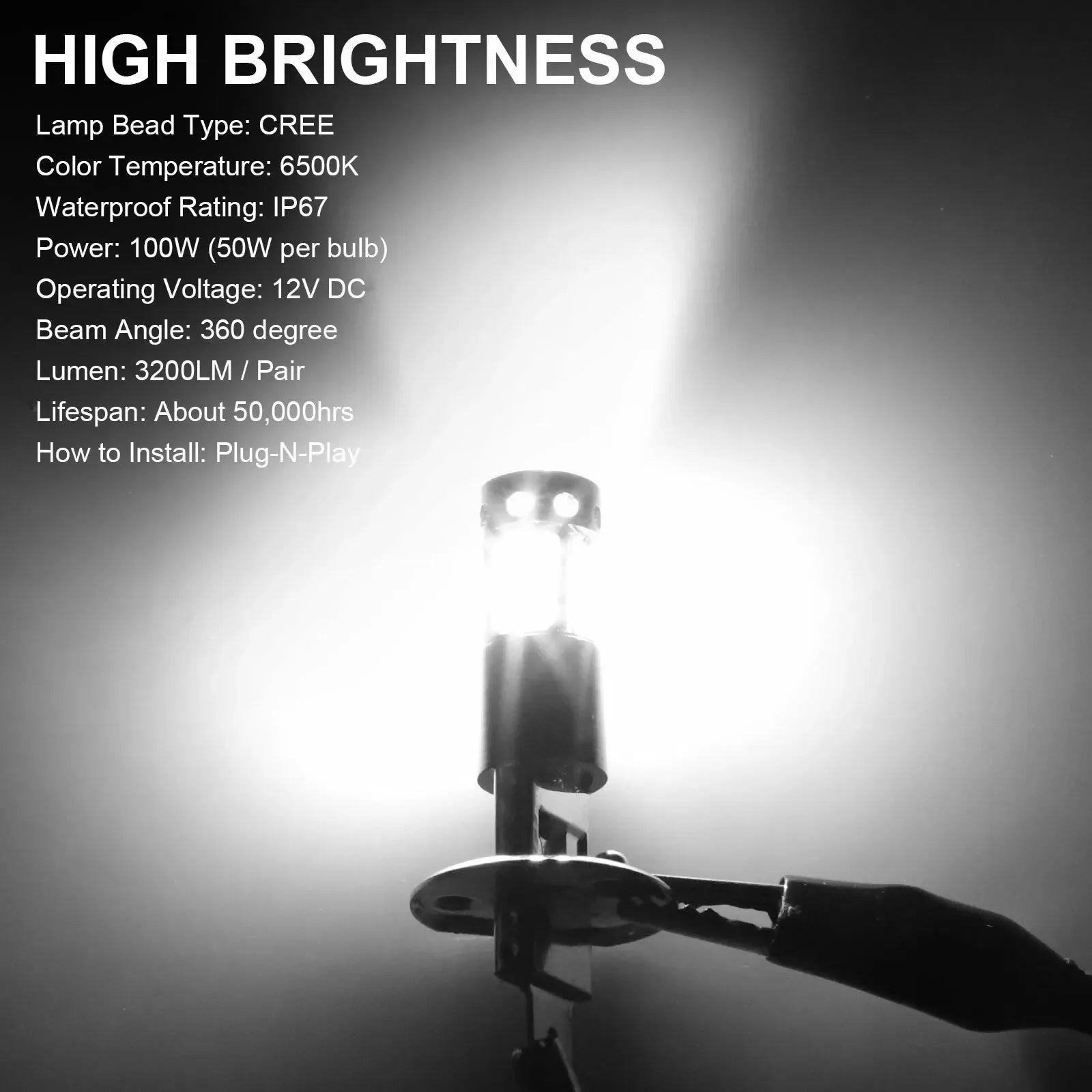 H1 LED Car Headlight 3200Lm 12V 24V 100W 6000K White High Low Beam Fog Lamps Light Bulbs S