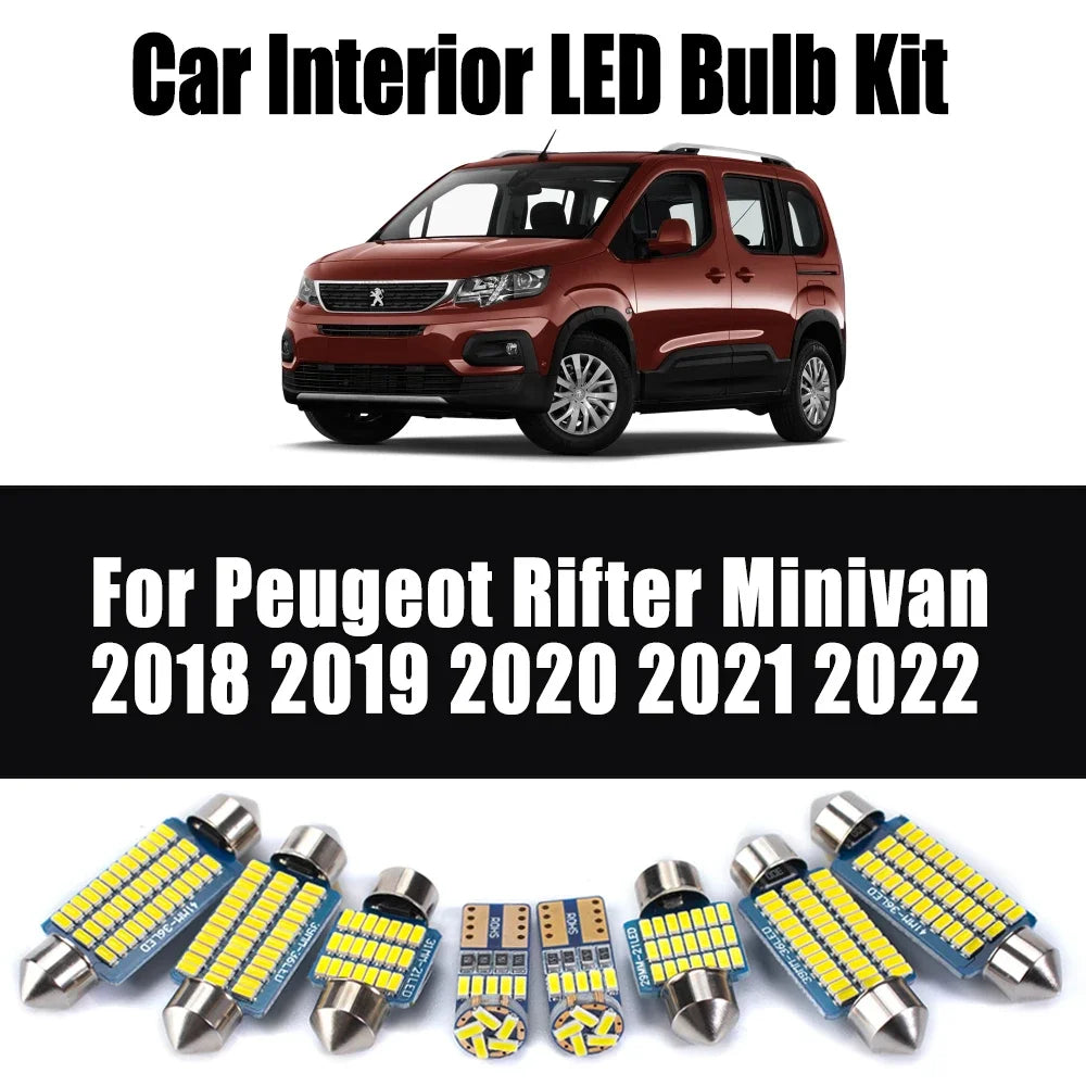 10-Piece LED Interior Light Kit for Peugeot Rifter Minivan 2018- 2020 - Canbus Dome Map Door Trunk Bulbs | AUTOKITSHOP
