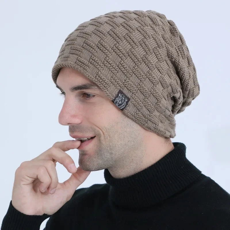 Mens Plush Lining Beanie Winter Hat Outdoor Sports Keep Warm Knitted Skully Hat Cycling Camping  - Automotive LED Light
