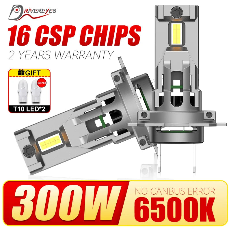 Drivereyes 2pcs H7 LED Headlight Bulb Beam 300W High Power LED Headlamp 6000K White Super