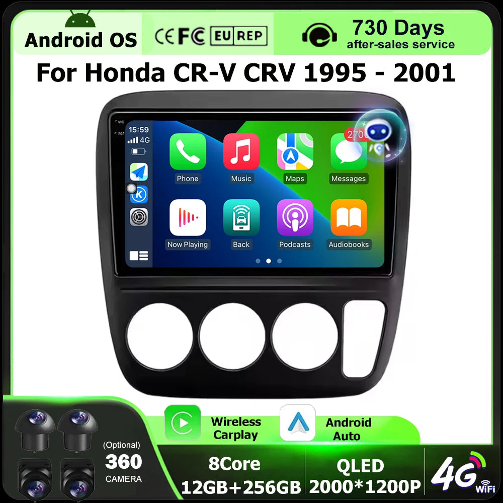 9 Inch Android 16 Auto For Honda CR-V CRV 1995-2001 Car Radio Multimedia Video Player GPS