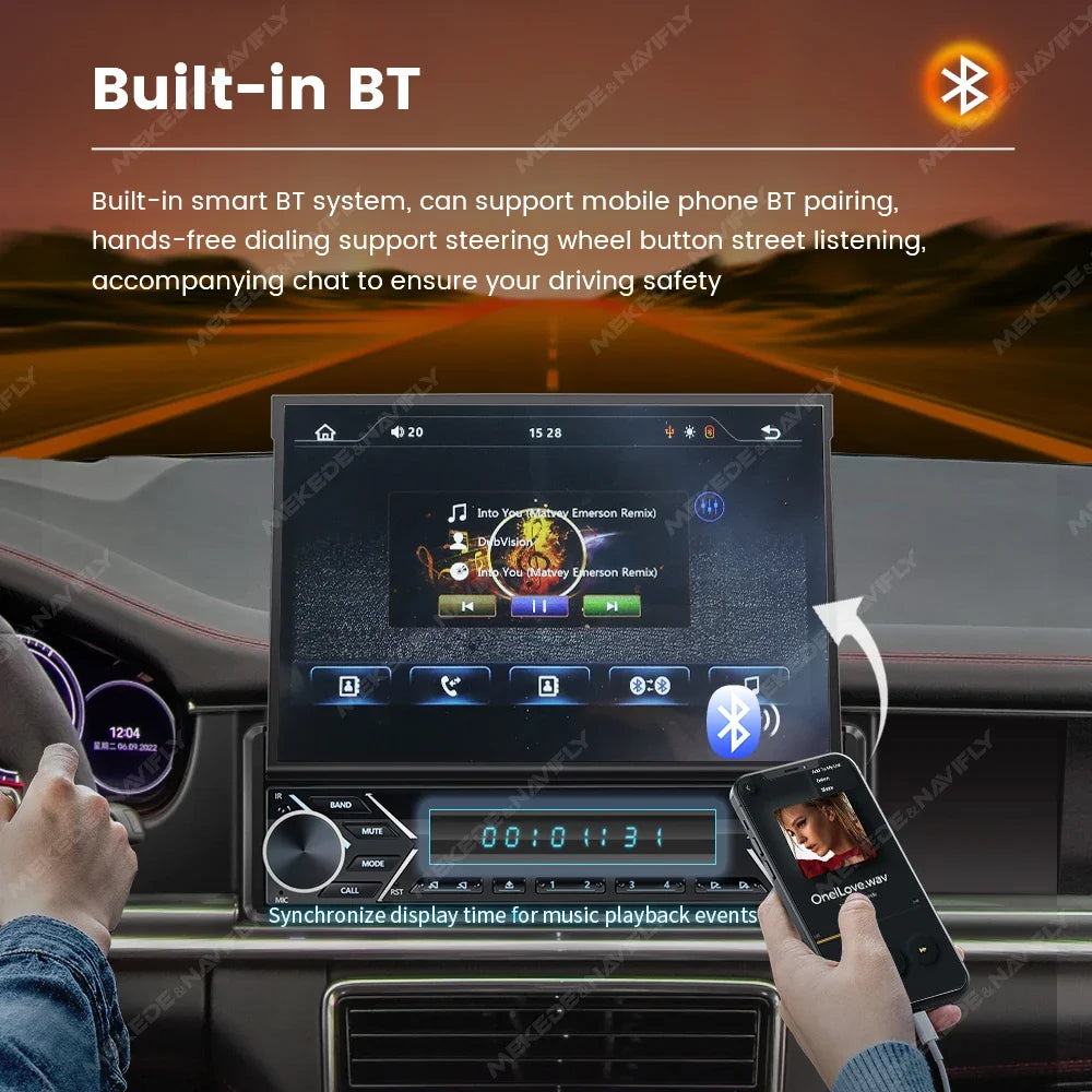 Universal 1Din MP5 Car Radio 7" IPS Retractable Screen Autoradio for Carplay Android Auto  | AUTOKITSHOP