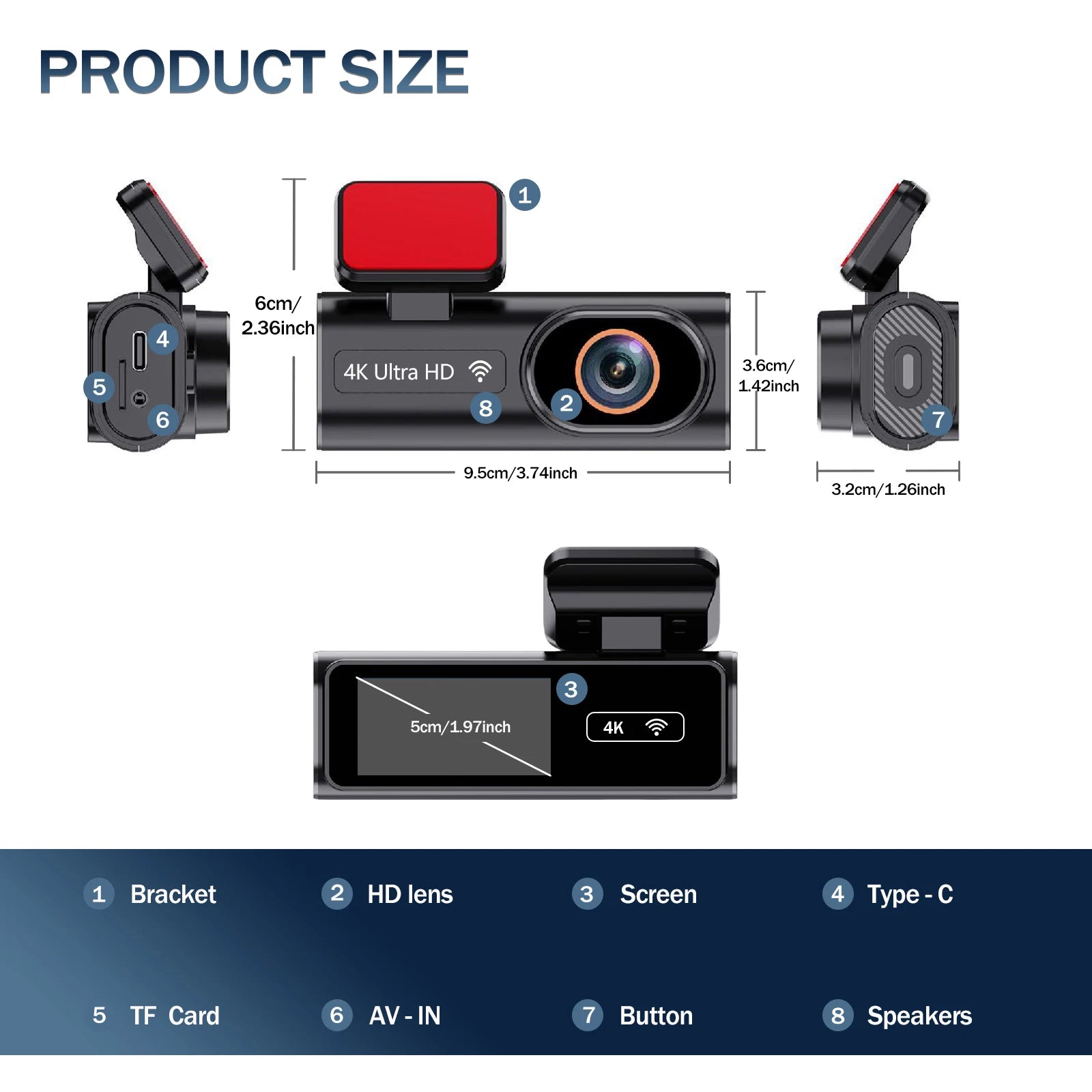 Ultra HD 4K Car Front Dash Cam Mini WIFI DVR Black Box Room With 24H Parking Monitor Night Vision,GPS/Rear View Camera Optional