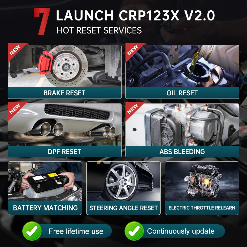 LAUNCH X431 CRP123X V2.0 Car OBD2 Diagnostic Tools Auto OBD Scanner ABS SRS Engine AT+ 7 R