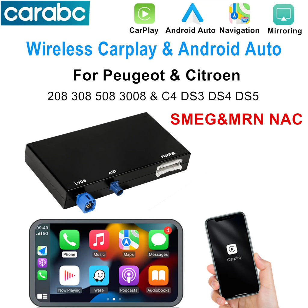 CARABC Wireless Carplay Android Auto Reverse Camera Mirroring For Peugeot Citroren SMEG MR