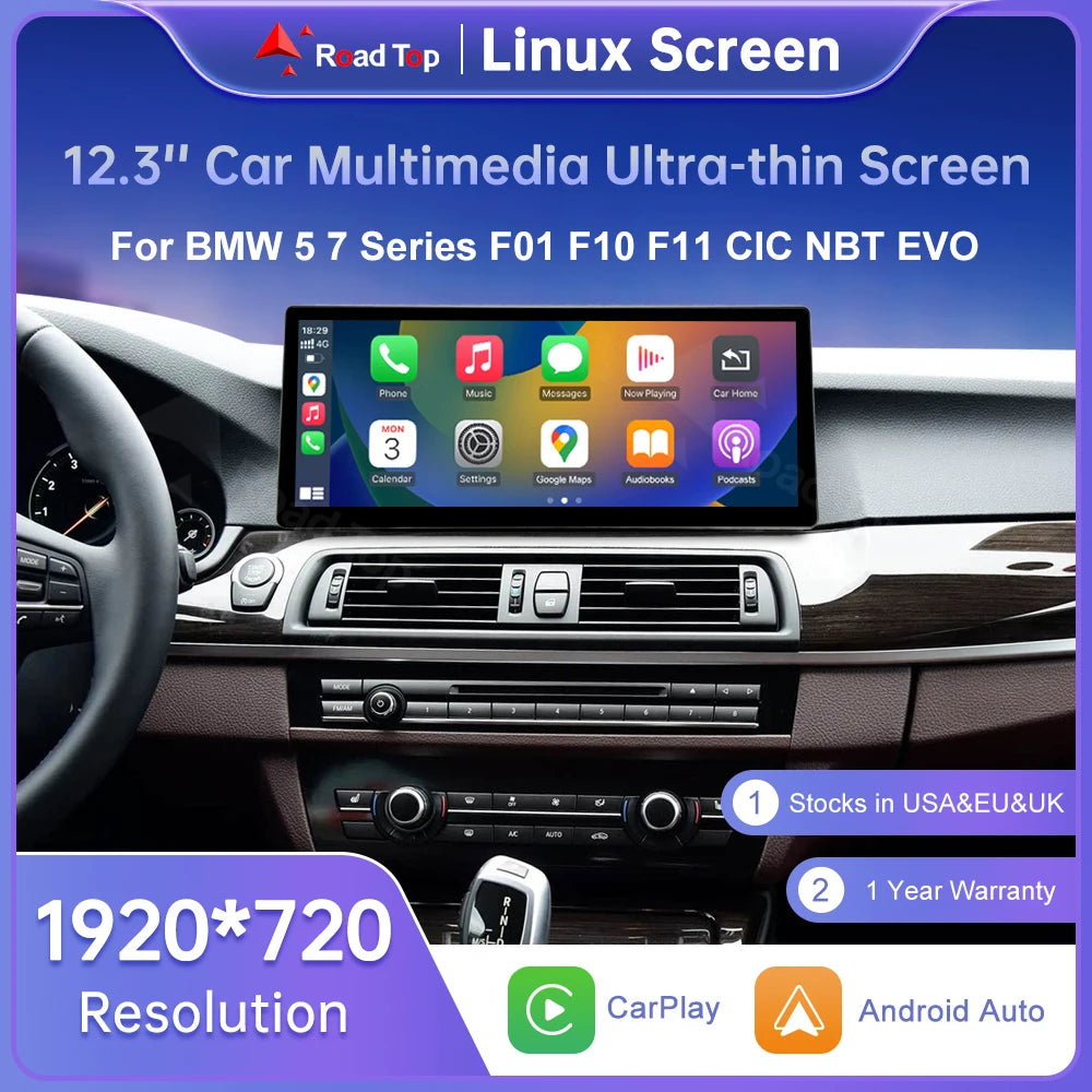 12.3inch Wireless CarPlay Android Auto Linux Touch Screen For BMW 5 7 Series F10 F11 F01 F