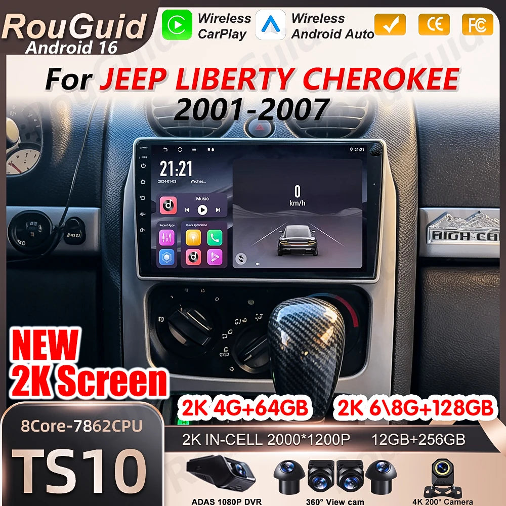 Android 16 Carplay Car Stereo For JEEP LIBERTY CHEROKEE 2001 2002 2003 2004 2005 2006 2007 | AUTOKITSHOP