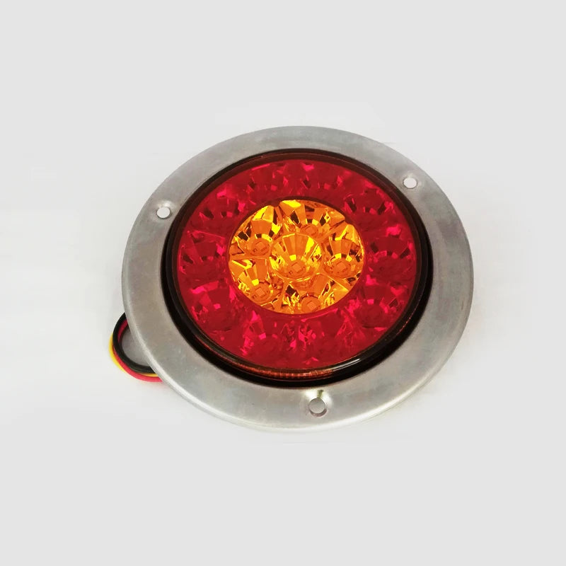 1 Pair 24V Round Reverse Brake Turn Signal Rear Tail Light Red +Yellow 16 LED for Car Truc