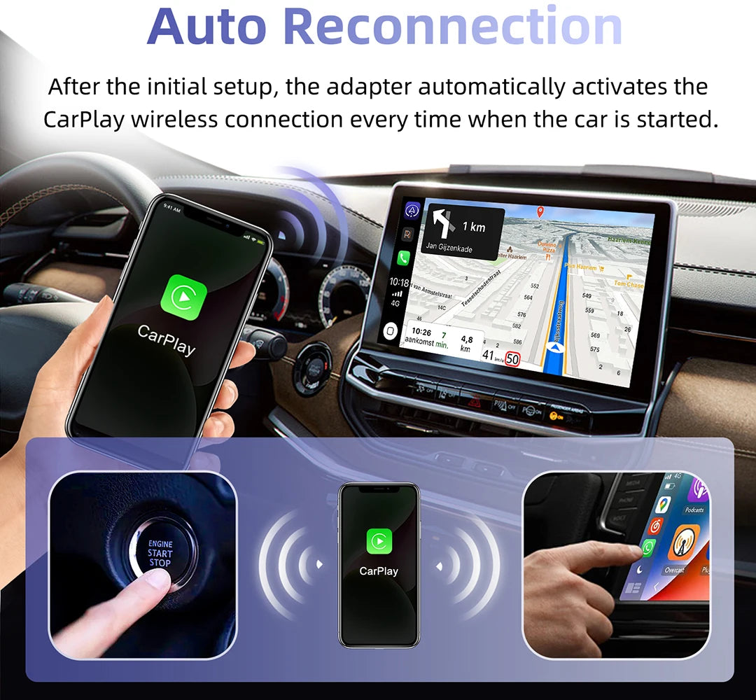 Mini Wireless Carplay Adapter Android Auto Smart Dongle Plug and Play For Audi Toyota Mazd