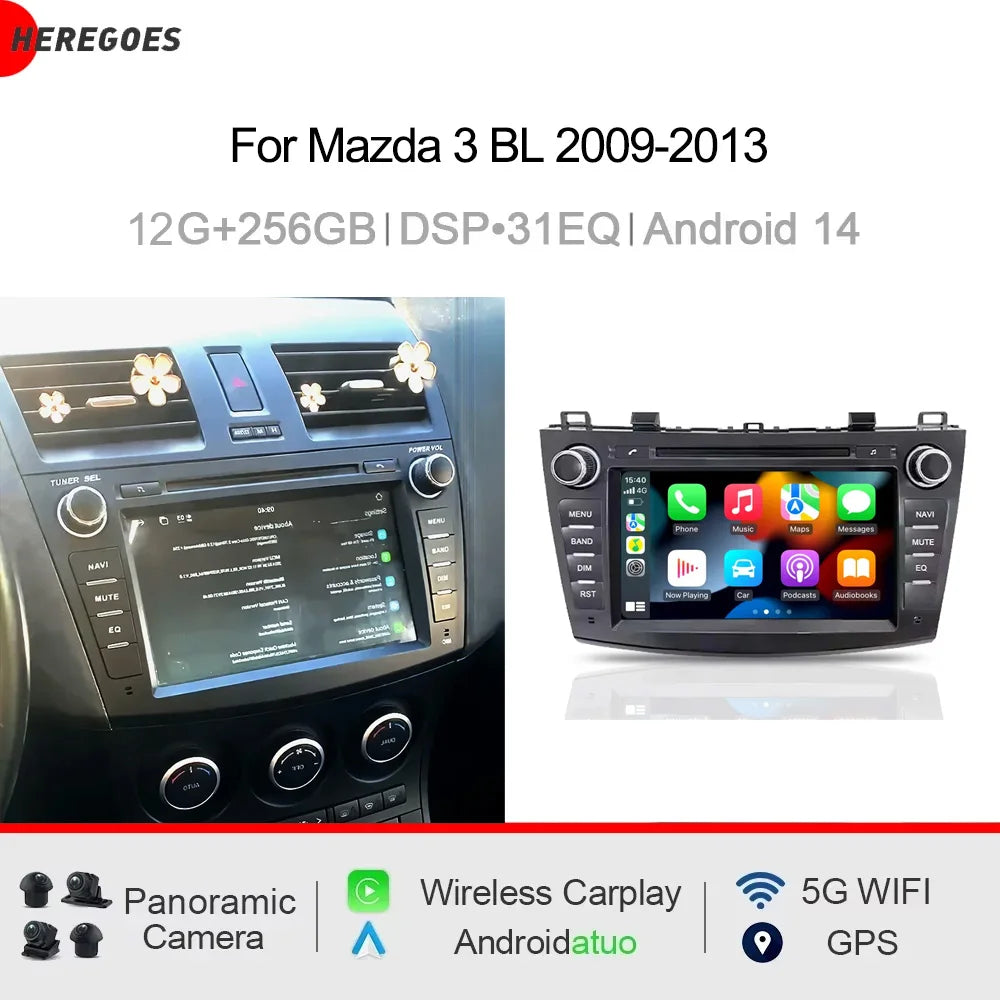 12.3" Car Radio GPS 14.0 Android CarPlay DSP WIFI Bluetooth 2 Din Multimedia Player for Mazda 3 BL 2009-2013 - 720P 12G+