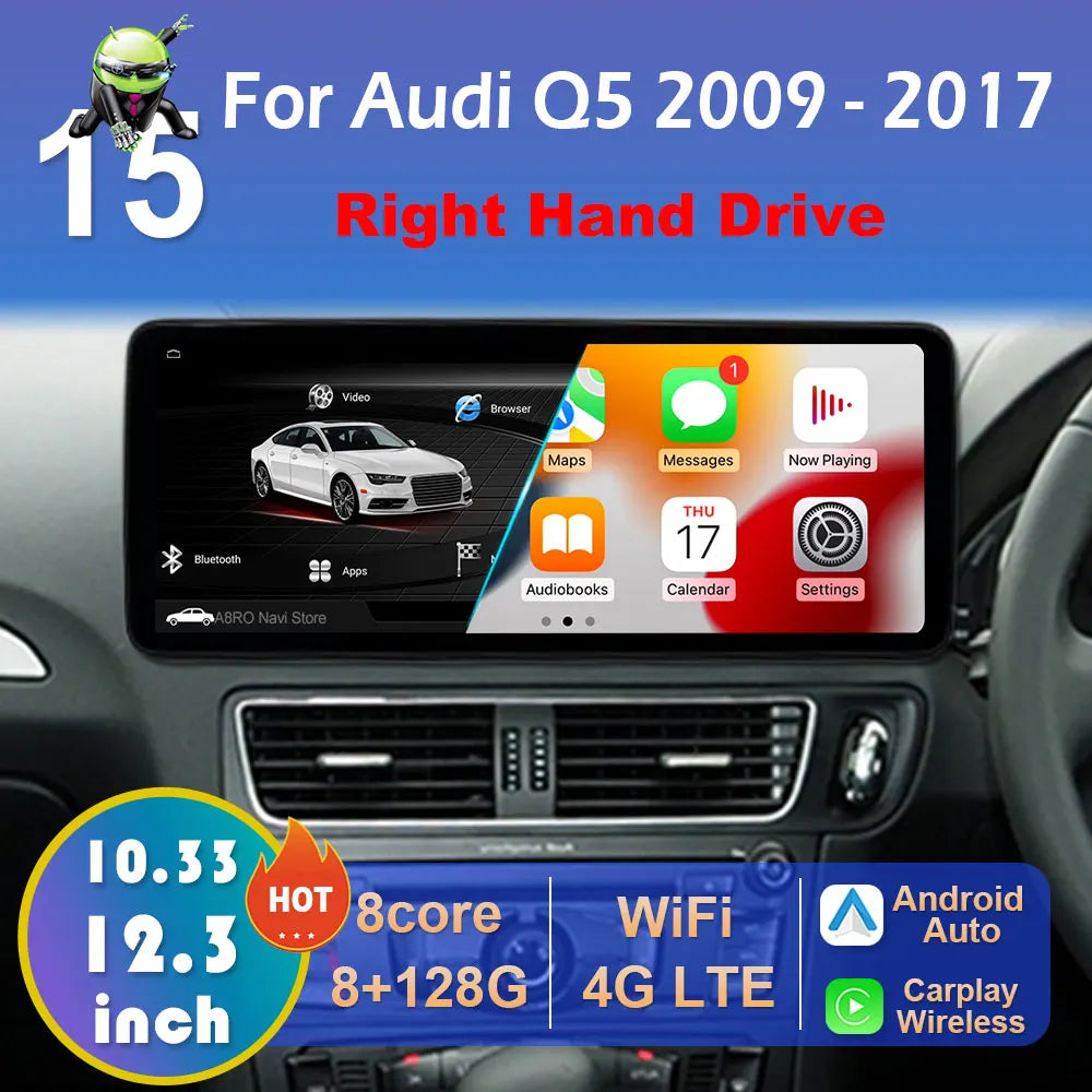 for Audi Q5 2009 2010 2011 2012 2013 - 2017 Android 15 Wireless Carplay 12.3 inch Car Radi | AUTOKITSHOP