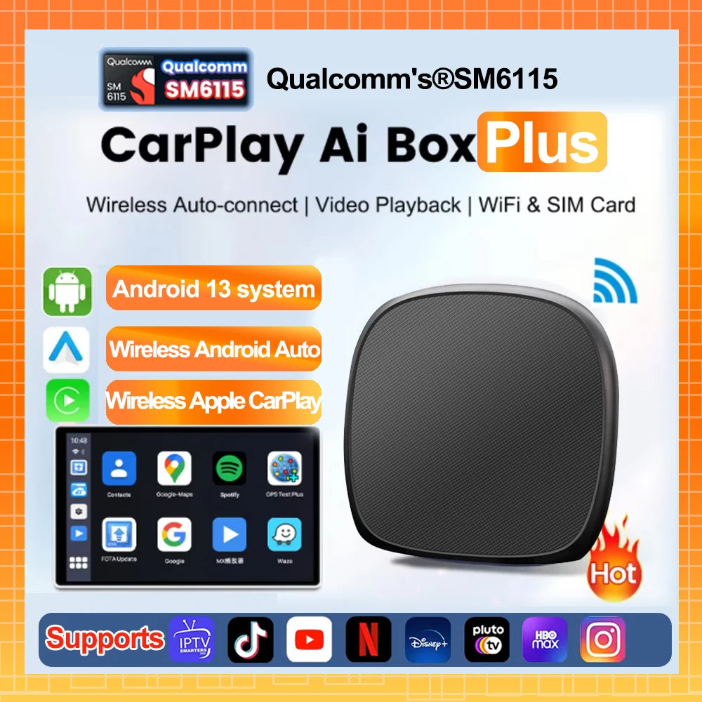 Android 13 Ai Box QCM 6115 Wireless Carplay And Android Auto CarPlay WiFi 4g LTE GPS Built