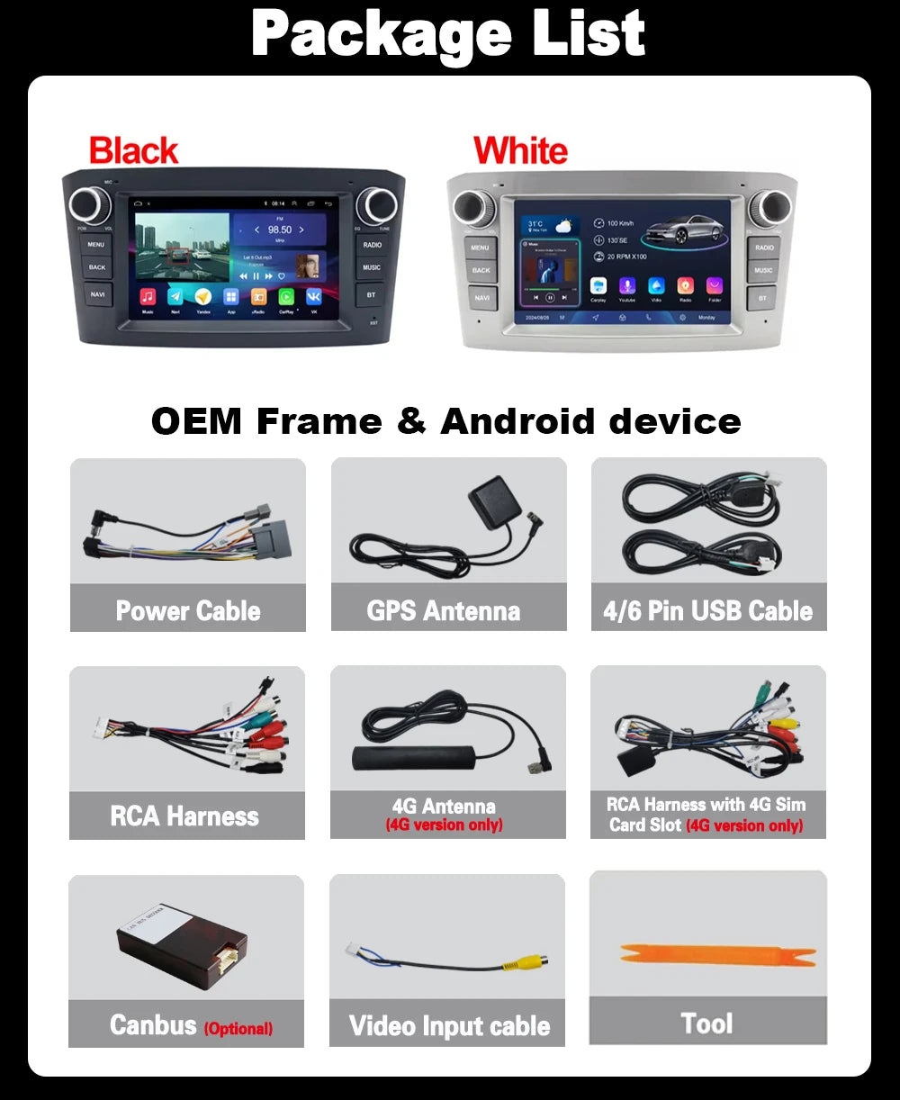 7inch Car Multimedia Player CarPlay Android 16 For Toyota Avensis T25 2002-2010 Stereo Car