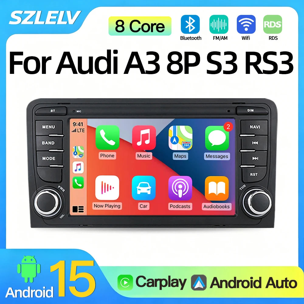 SZLELV For Audi A3 S3 8P 8P1 RS3 Sportback Android 15 Auto Multimedia Video Player Audio A