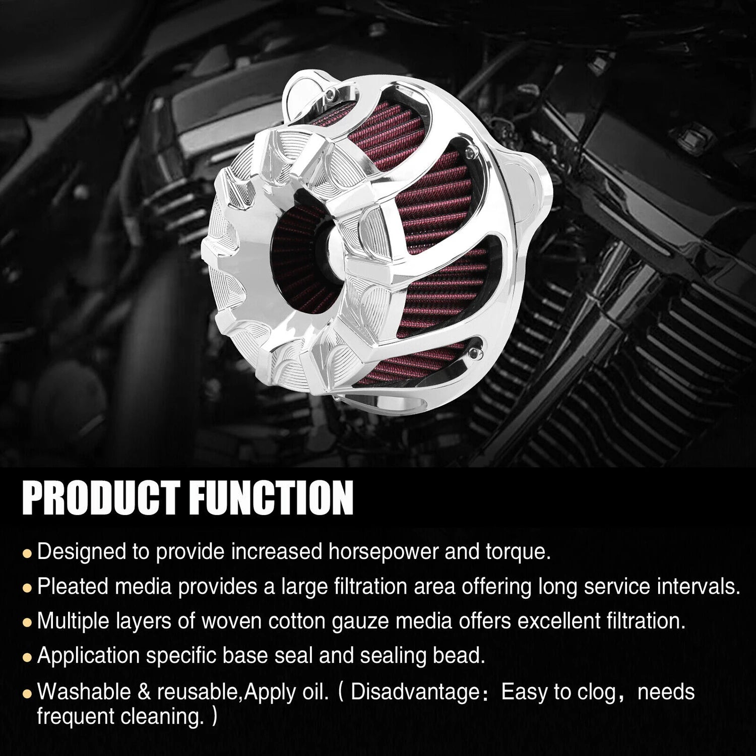 Chrome Air Cleaner Intake Filter MP09-009-0009CR For Harley Dyna FXR Touring Road Glide Ki